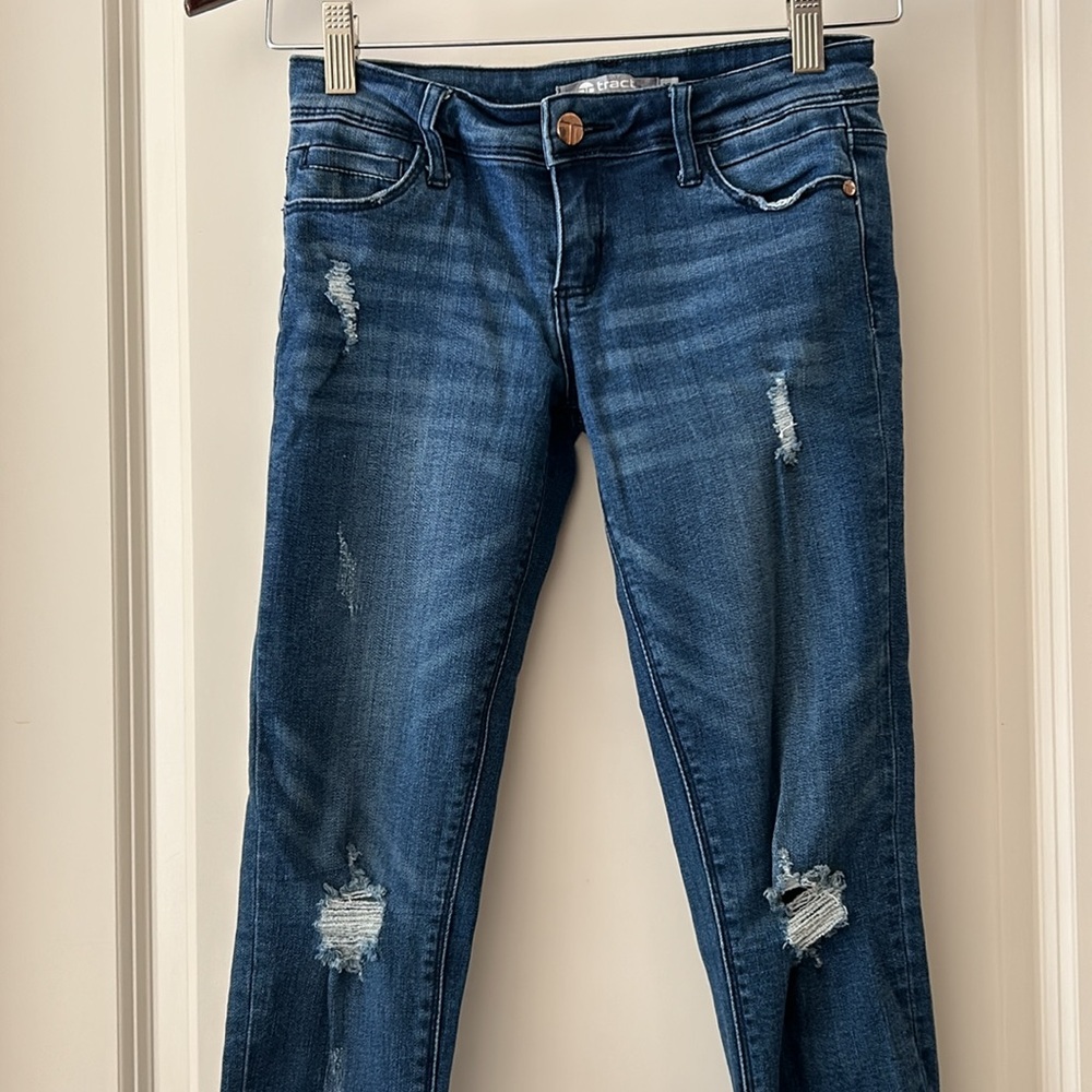 Tractr vintage girls kid skinny distressed stonewash stretch denim jeans size 10
